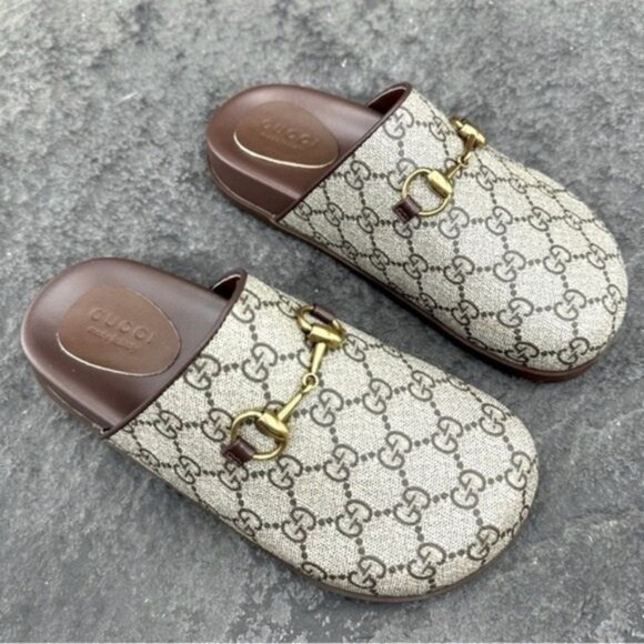 Gucci Beige Monogram Clogs - Picture 2 of 5